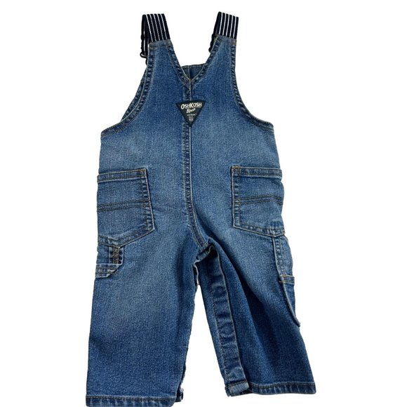 Oshkosh Childrens Bib Overalls Size 6M Denim Snap Legs Stretch Cotton Blend 2019 - Picture 2 of 5